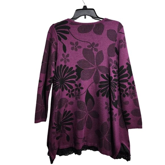 Purple Tunic Top Sweter Long Sleeve With Lace Hem Cashmere And Wool Blend Size L - Picture 2 of 10